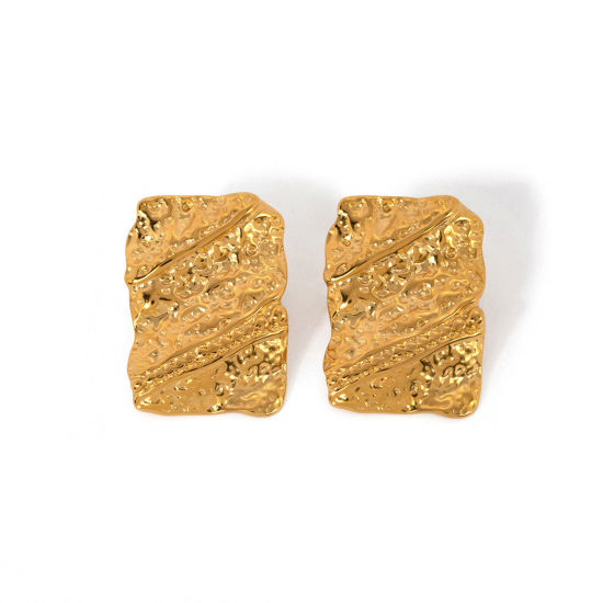 Imagen de 1 Par Enchapado al Vacío Elegante Martillado 18K Oro Real Chapado 304 Acero Inoxidable Rectángulo Realce Pendientes Para Mujeres Fiesta 3cm x 2.1cm