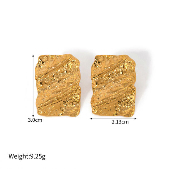 Imagen de 1 Par Enchapado al Vacío Elegante Martillado 18K Oro Real Chapado 304 Acero Inoxidable Rectángulo Realce Pendientes Para Mujeres Fiesta 3cm x 2.1cm