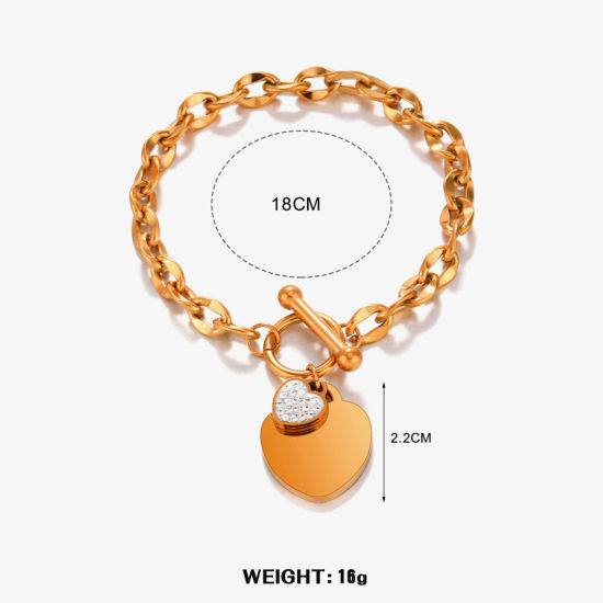 Image de 1 Pièce Placage Sous Vide Écologique À la Mode Bracelets à Breloques Chaîne Maille Cheval Hip-Hop en 304 Acier Inoxydable Or Rose Cœur Unisexe Fête 18cm long
