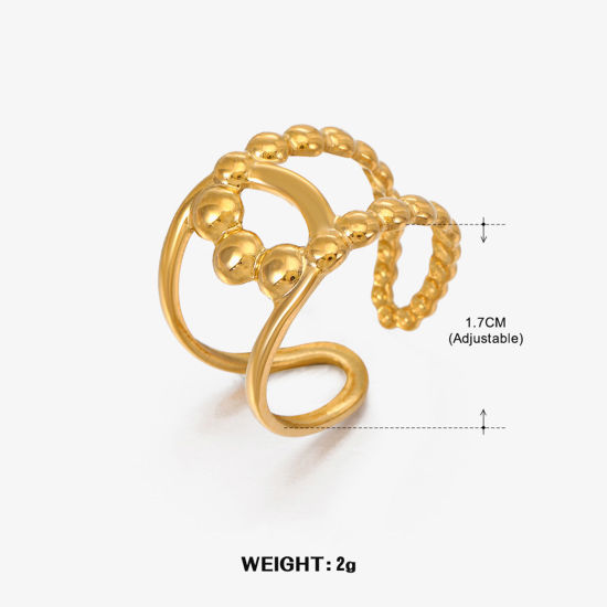1 個 真空メッキ ファッション おしゃれ インスタイル ins風 18Kゴールドメッキ 304ステンレス鋼 オープン 幾何学 リング 指輪 女性のため パーティ 17mm (日本サイズ約13号)、 の画像
