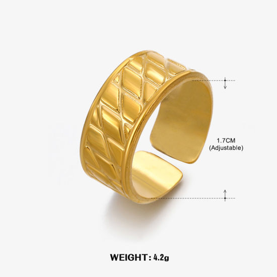 1 個 真空メッキ ファッション おしゃれ インスタイル ins風 18Kゴールドメッキ 304ステンレス鋼 オープン 格子柄 リング 指輪 女性のため パーティ 17mm (日本サイズ約13号)、 の画像