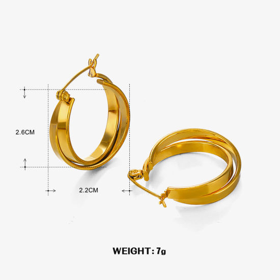 Bild von 1 Paar Vakuumbeschichtung Stilvoll Ins Stil 18K Gold plattiert 304 Edelstahl Ring Hoop Ohrringe Für Frauen Party 2.6cm x 2.2cm