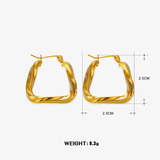 Bild von 1 Paar Vakuumbeschichtung Stilvoll Ins Stil 18K Gold plattiert 304 Edelstahl Twist Hoop Ohrringe Für Frauen Party 2.5cm x 2.5cm