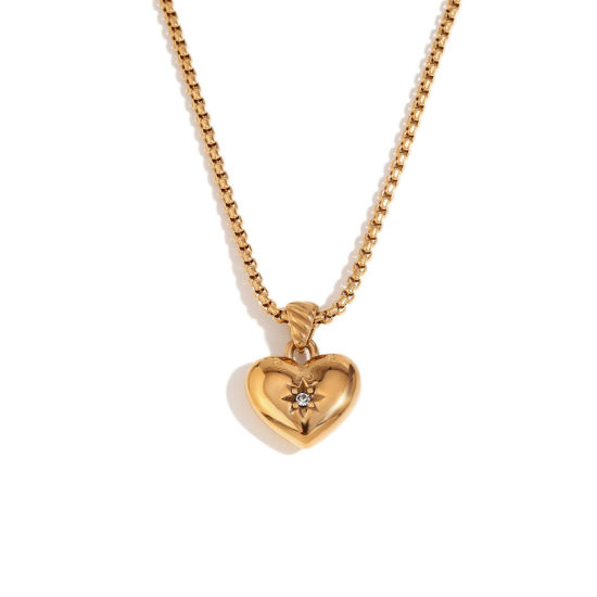 Imagen de 1 Unidad Enchapado al Vacío Ecológico Retro día de San Valentín 18K Oro Real Chapado 316 Acero Inoxidable Link Curb Chain Corazón Estrella Collar con Colgante Para Mujeres Día de San Valentín 40cm longitud
