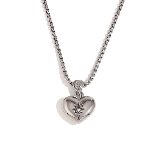 Imagen de 1 Unidad Enchapado al Vacío Ecológico Retro día de San Valentín Platino Real Chapado 316 Acero Inoxidable Link Curb Chain Corazón Estrella Collar con Colgante Para Mujeres Día de San Valentín 40cm longitud