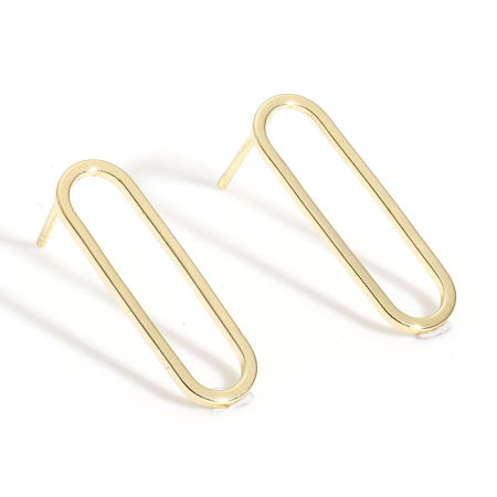 2 PCs Eco-friendly Vacuum Plating Stylish Geometric 18K Gold Color Brass Oval Ear Post Stud Earrings For Women Party 20mm x 6mm