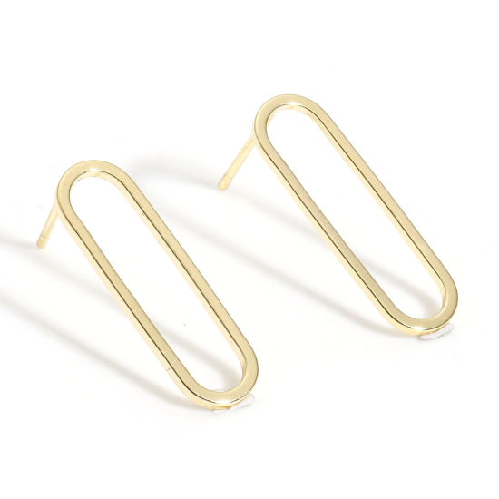 2 個 エコフレンドリー 真空メッキ ファッション おしゃれ ジオメトリック 幾何学 K18ゴールドカラー 真鍮 楕円形 イヤリング 女性のため パーティ 20mm x 6mm、 の画像