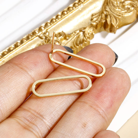 2 個 エコフレンドリー 真空メッキ ファッション おしゃれ ジオメトリック 幾何学 K18ゴールドカラー 真鍮 楕円形 イヤリング 女性のため パーティ 20mm x 6mm、 の画像