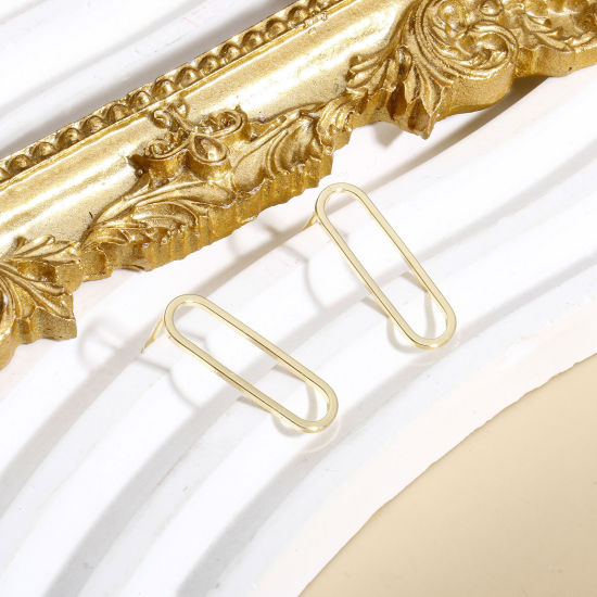 2 個 エコフレンドリー 真空メッキ ファッション おしゃれ ジオメトリック 幾何学 K18ゴールドカラー 真鍮 楕円形 イヤリング 女性のため パーティ 20mm x 6mm、 の画像