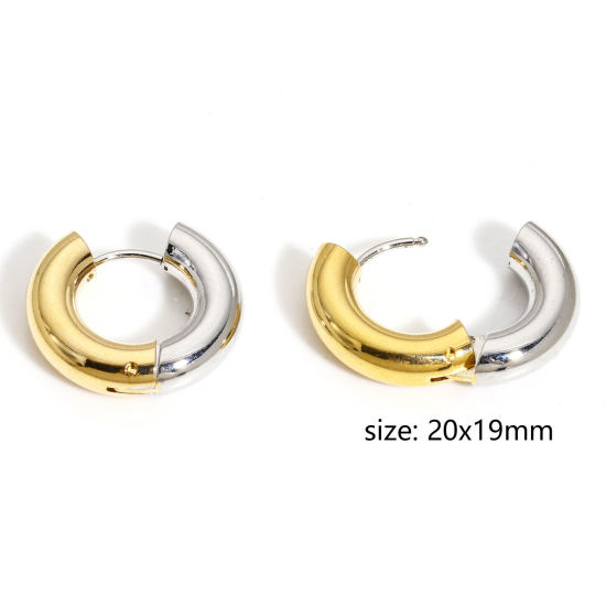 Immagine di 2 Pz Placcatura Sottovuoto Ecologica Elegante Elegante Placcato in Vero Oro 18K & Placcato in Vero Platino Ottone Anello Orecchini Circolari Per Donne Festa 20mm x 19mm