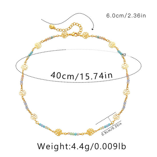 Picture of 1 Piece Eco-friendly Ethnic Style Boho Chic Bohemia 18K Real Gold Plated Brass Ball Chain Flower Necklace For Women Graduation 40cm(15 6/8") long