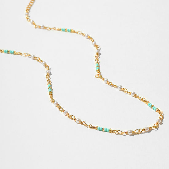 Bild von 1 Strang Umweltfreundlich Ethnischer Stil Böhmischer Stil 18K Vergoldet Kupfer Kugelkette Kette Halskette Für Frauen Abschluss 40cm lang