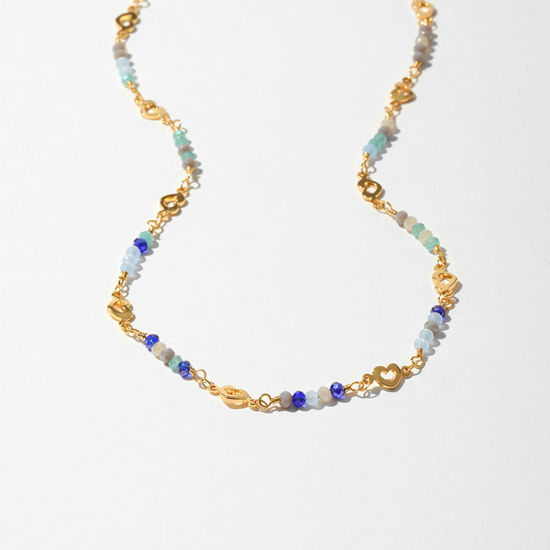 Bild von 1 Strang Umweltfreundlich Ethnischer Stil Böhmischer Stil 18K Vergoldet Kupfer Kugelkette Kette Herz Halskette Für Frauen Abschluss 40cm lang