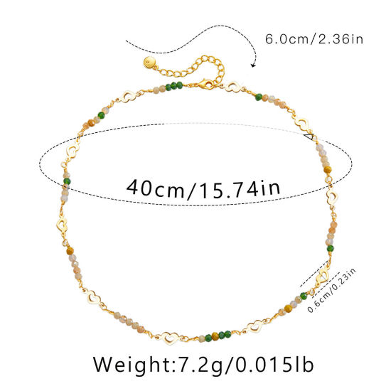 Picture of 1 Piece Eco-friendly Ethnic Style Boho Chic Bohemia 18K Real Gold Plated Brass Ball Chain Heart Necklace For Women Graduation 40cm(15 6/8") long