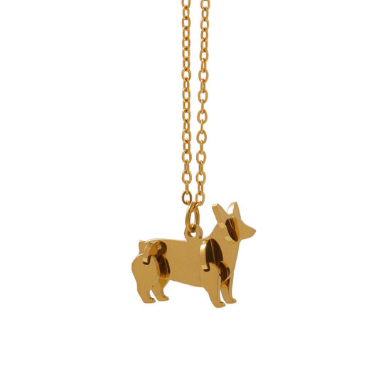 Picture of 1 Piece Eco-friendly Vacuum Plating Stylish Cute 18K Real Gold Plated 304 Stainless Steel Link Cable Chain Dog Animal Building Blocks Pendant Necklace Unisex Party 40cm(15 6/8") long