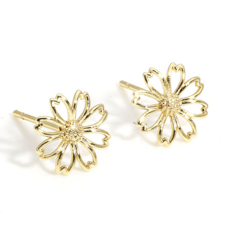 Picture of Eco-friendly Vacuum Plating Sweet & Cute Exquisite Real Gold Plated Copper Daisy Flower Ear Post Stud Earrings For Women Party
