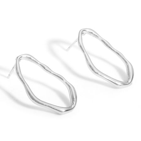 Picture of 2 PCs Eco-friendly Vacuum Plating Stylish Exquisite Real Platinum Plated Brass Irregular Oval Ear Post Stud Earrings For Women Party 24.5mm x 14mm