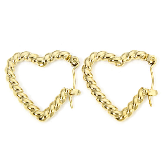 Bild von 1 Paar Vakuumbeschichtung Einfach und lässig Geometrisch 18K Gold plattiert 304 Edelstahl Geflochten Herz Hoop Ohrringe Für Frauen Party 23mm x 23mm