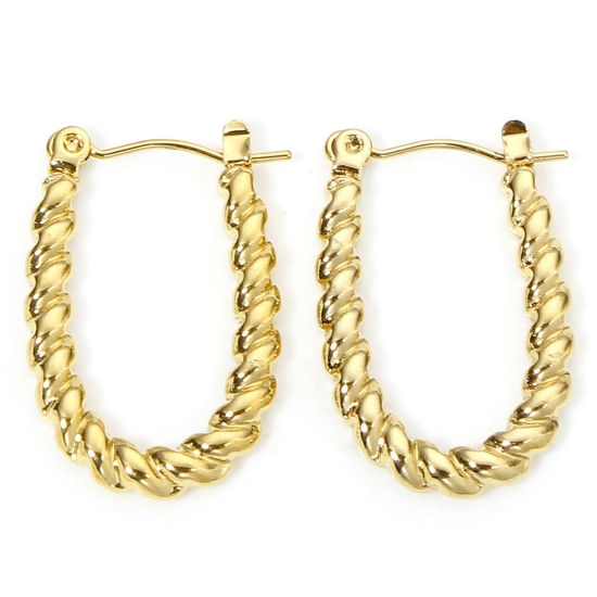 Bild von 1 Paar Vakuumbeschichtung Einfach und lässig Geometrisch 18K Gold plattiert 304 Edelstahl Geflochten Oval Hoop Ohrringe Für Frauen Party 25.5mm x 17mm