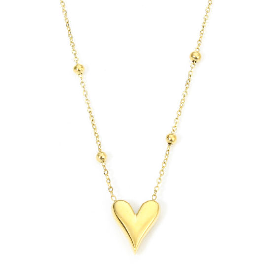 Picture of 1 Piece Eco-friendly Vacuum Plating Stylish Valentine's Day 18K Real Gold Plated 304 Stainless Steel Ball Chain Heart Pendant Necklace For Women Party 39cm(15 3/8") long