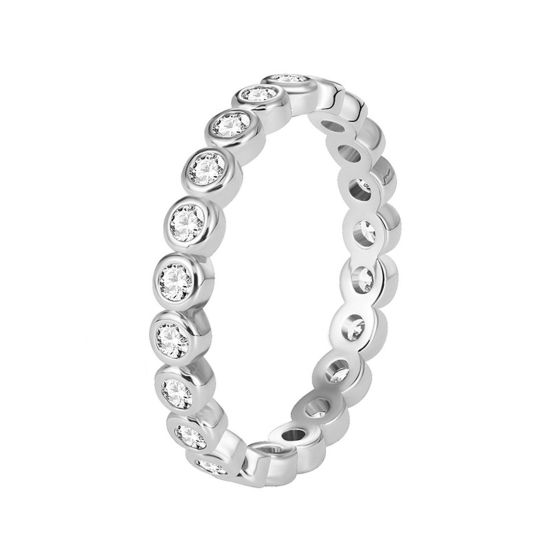 Image de 1 Pièce Placage Sous Vide Écologique Simple & Décontracté Bagues Non Ajustable Exquis en Laiton & Strass Plaqué Platine Pour Femmes Fête 18.9mm (Taille d'US 9)