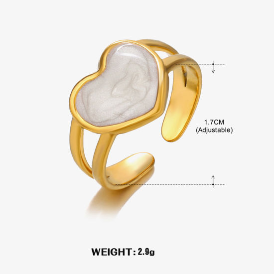 Immagine di 1 Pz Placcatura Sottovuoto Retrò Semplice Placcato Oro 18K Bianco 304 Acciaio Inossidabile Aperto Cuore Smalto Anello Per Donne Festa 17mm (taglia di US: 6.5)