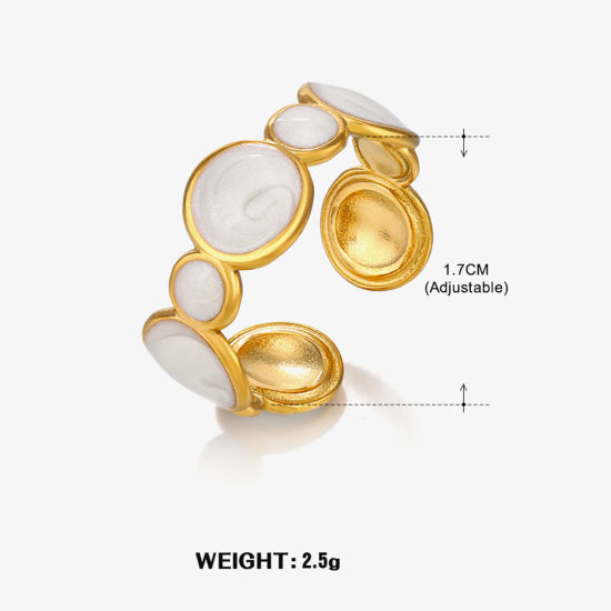 Immagine di 1 Pz Placcatura Sottovuoto Retrò Semplice Placcato Oro 18K Bianco 304 Acciaio Inossidabile Aperto Tondo Smalto Anello Per Donne Festa 17mm (taglia di US: 6.5)