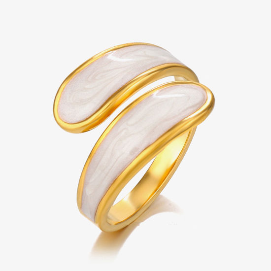 Immagine di 1 Pz Placcatura Sottovuoto Retrò Semplice Placcato Oro 18K Bianco 304 Acciaio Inossidabile Aperto Smalto Anello Per Donne Festa 17mm (taglia di US: 6.5)