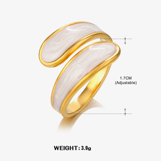 Immagine di 1 Pz Placcatura Sottovuoto Retrò Semplice Placcato Oro 18K Bianco 304 Acciaio Inossidabile Aperto Smalto Anello Per Donne Festa 17mm (taglia di US: 6.5)