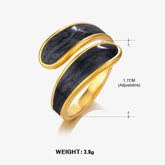 Immagine di 1 Pz Placcatura Sottovuoto Retrò Semplice Placcato Oro 18K Nero 304 Acciaio Inossidabile Aperto Smalto Anello Per Donne Festa 17mm (taglia di US: 6.5)