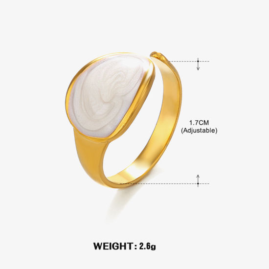 Immagine di 1 Pz Placcatura Sottovuoto Retrò Semplice Placcato Oro 18K Bianco 304 Acciaio Inossidabile Aperto Ovale Smalto Anello Per Donne Festa 17mm (taglia di US: 6.5)