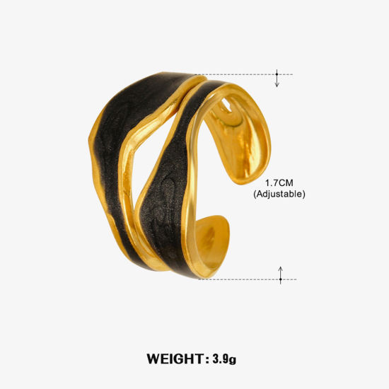 Immagine di 1 Pz Placcatura Sottovuoto Retrò Semplice Placcato Oro 18K Nero 304 Acciaio Inossidabile Aperto Smalto Anello Per Donne Festa 17mm (taglia di US: 6.5)