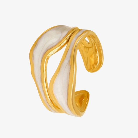Immagine di 1 Pz Placcatura Sottovuoto Retrò Semplice Placcato Oro 18K Bianco 304 Acciaio Inossidabile Aperto Smalto Anello Per Donne Festa 17mm (taglia di US: 6.5)