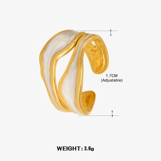 Immagine di 1 Pz Placcatura Sottovuoto Retrò Semplice Placcato Oro 18K Bianco 304 Acciaio Inossidabile Aperto Smalto Anello Per Donne Festa 17mm (taglia di US: 6.5)