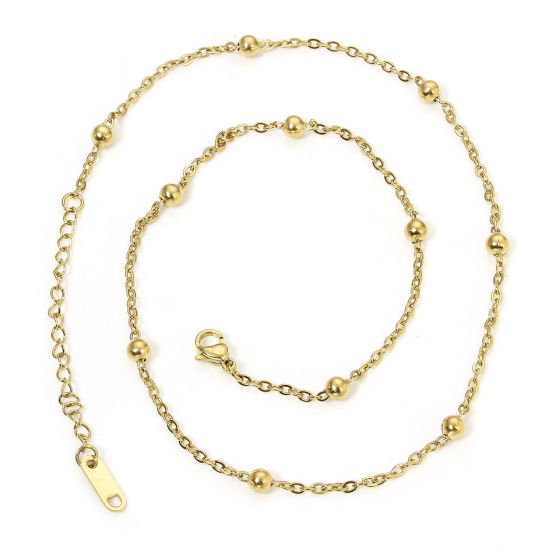 Picture of 1 Piece Vacuum Plating Simple & Casual Simple Gold Plated 304 Stainless Steel Ball Chain Necklace For Women Party 40cm(15 6/8") long