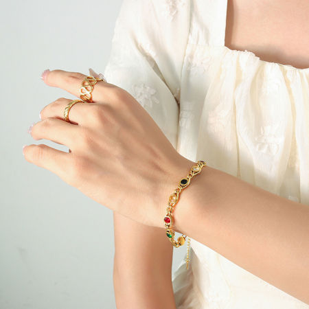 1 Piece Eco-friendly Vacuum Plating Exquisite Stylish 18K Real Gold Plated Brass & Rhinestone Flower Chain Necklace Eye Bracelets For Women Party 15cm(5 7/8") long