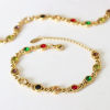 Picture of 1 Piece Eco-friendly Vacuum Plating Exquisite Stylish 18K Real Gold Plated Brass & Rhinestone Flower Chain Necklace Eye Bracelets For Women Party 15cm(5 7/8") long