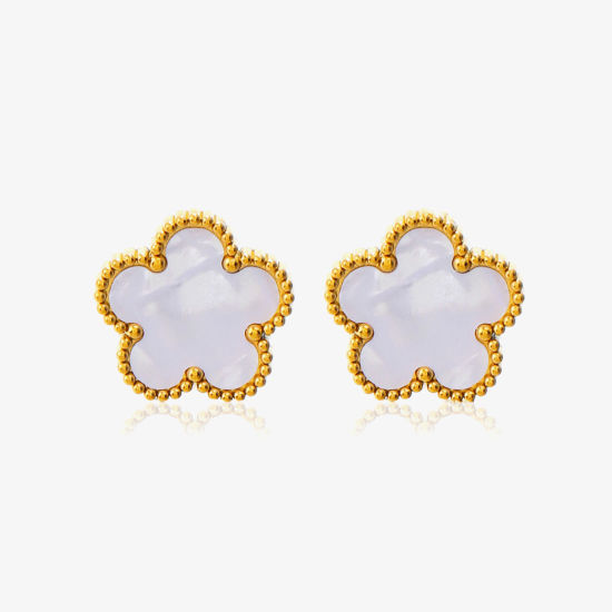 Image de 1 Paire Respectueux de la Nature Sucré & Mignon Boucles d'Oreilles Puces Exquis en 304 Acier Inoxydable & Coquille Fleur Plaqué Or 18K Blanc Fête Pour Femmes 1.3cm
