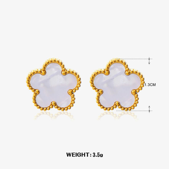 Image de 1 Paire Respectueux de la Nature Sucré & Mignon Boucles d'Oreilles Puces Exquis en 304 Acier Inoxydable & Coquille Fleur Plaqué Or 18K Blanc Fête Pour Femmes 1.3cm