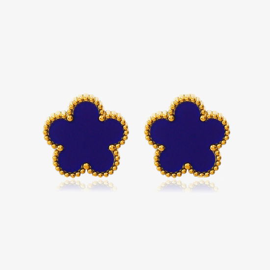 Image de 1 Paire Respectueux de la Nature Sucré & Mignon Boucles d'Oreilles Puces Exquis en 304 Acier Inoxydable & Coquille Fleur Plaqué Or 18K Bleu Fête Pour Femmes 1.3cm