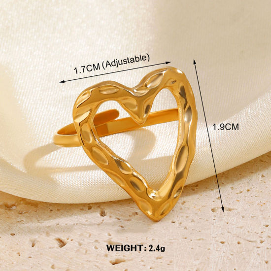 Bild von 1 Stück Vakuumbeschichtung Stilvoll Einfach 18K Gold plattiert 304 Edelstahl Offen Herz Ring Für Frauen Party 17mm (US Größe 6.5)