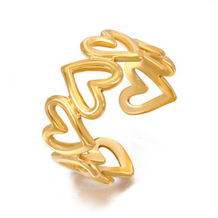 Picture of 1 Piece Vacuum Plating Stylish Simple 18K Gold Plated 304 Stainless Steel Open Heart Rings For Women Party 17mm(US Size 6.5)