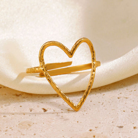 Picture of Eco-friendly Stylish Simple 18K Gold Plated 304 Stainless Steel Open Geometric Heart Rings For Women Party