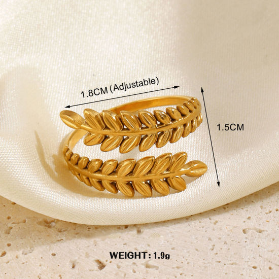Bild von 1 Stück Vakuumbeschichtung Stilvoll Einfach 18K Gold plattiert 304 Edelstahl Offen Blätter Ring Für Frauen Party 17mm (US Größe 6.5)