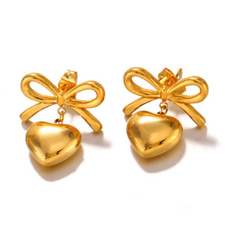 Picture of Eco-friendly Vacuum Plating Stylish Ins Style 18K Gold Plated 304 Stainless Steel Bowknot Heart Earrings For Women Party