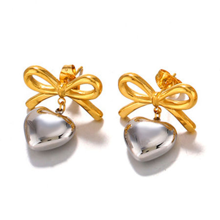 Picture of Eco-friendly Vacuum Plating Stylish Ins Style 18K Gold Plated 304 Stainless Steel Bowknot Heart Earrings For Women Party