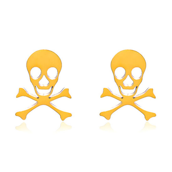 Immagine di 1 Paio Placcatura Sottovuoto Stile Ins Halloween Placcato Oro 18K 304 Acciaio Inossidabile Scheletro Filigrana Orecchini a Perno Unisex Halloween 1.1cm x 0.9cm