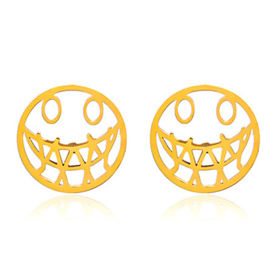 Immagine di 1 Paio Placcatura Sottovuoto Stile Ins Halloween Placcato Oro 18K 304 Acciaio Inossidabile Smorfia Filigrana Orecchini a Perno Unisex Halloween 1.2cm x 1.2cm