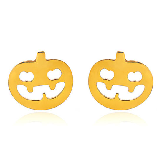 Immagine di 1 Paio Placcatura Sottovuoto Stile Ins Carino Placcato Oro 18K 304 Acciaio Inossidabile Halloween Zucca Filigrana Orecchini a Perno Unisex Halloween 1.1cm x 1cm