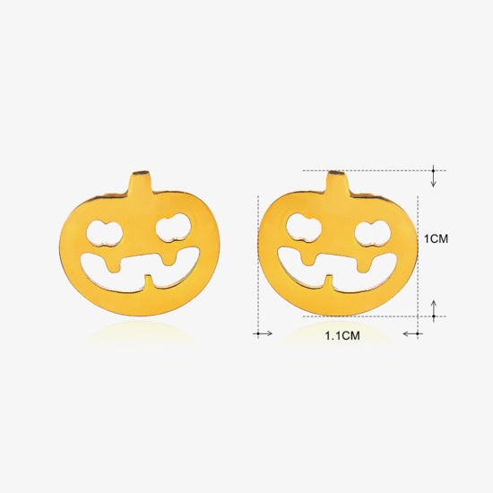 Immagine di 1 Paio Placcatura Sottovuoto Stile Ins Carino Placcato Oro 18K 304 Acciaio Inossidabile Halloween Zucca Filigrana Orecchini a Perno Unisex Halloween 1.1cm x 1cm